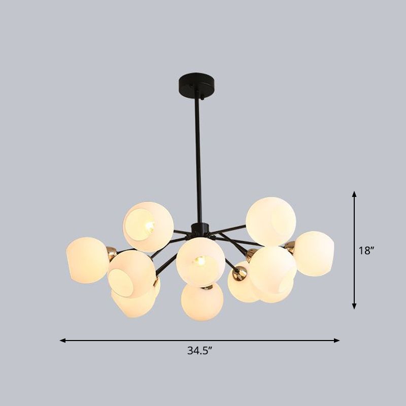 White Glass Sputnik Chandelier Light Contemporary Black Suspended Lighting Fixture