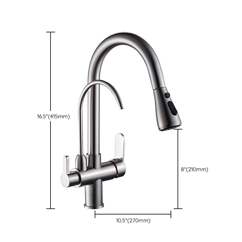 1 Hole Kitchen Faucets Metal Pulldown Sprayer Kitchen Faucet with Double Handles