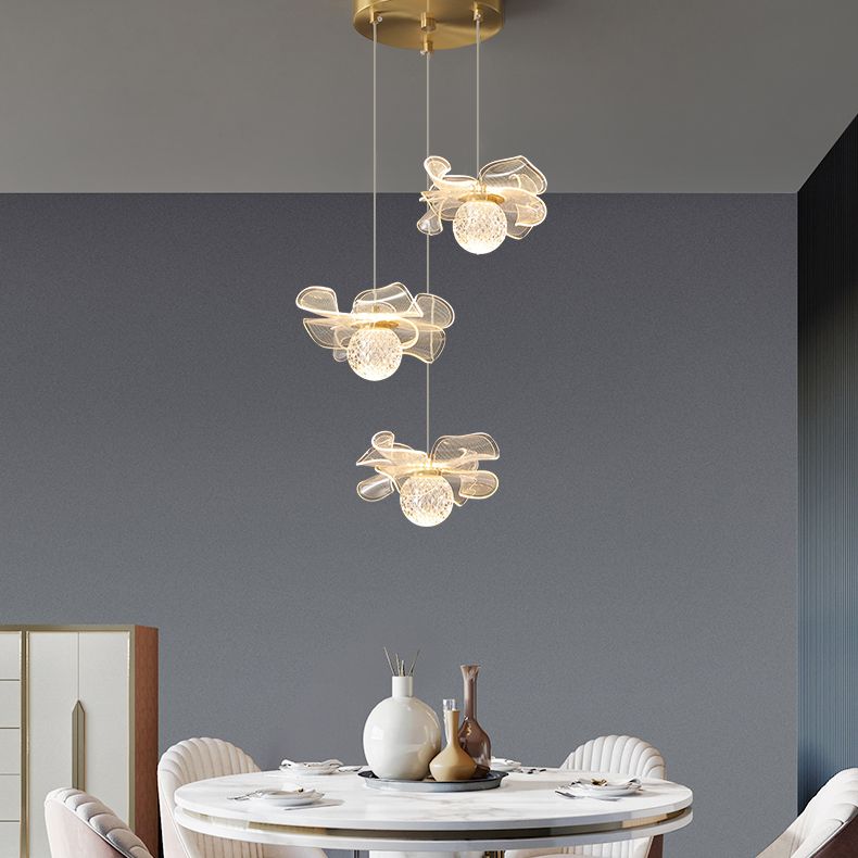 Minimalist Flower Shaped Shade Hanging Lamp, Art Deco Acrylic Shade Hanging Light for Bedroom