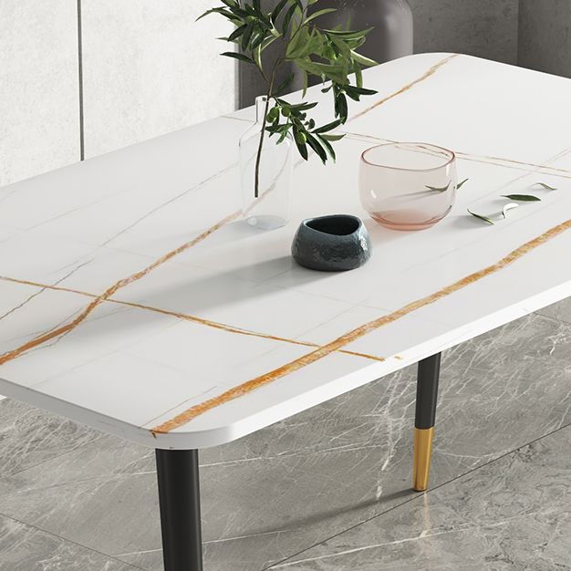 Rectangular Scandinavian Sintered Stone Dining Room Set Dining Furniture with Metallic Base