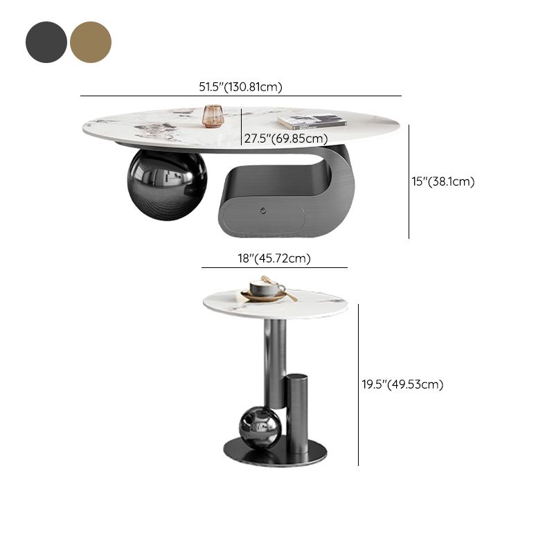 Slate Top Bunching Tables Abstract Coffee Cocktail Table with Storage Drawers