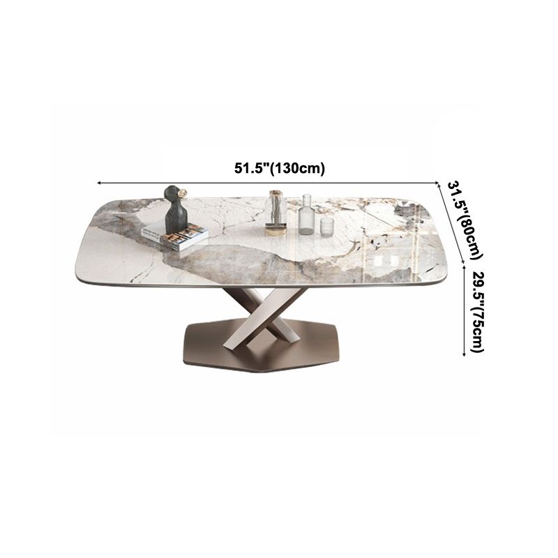 Mesa de comedor rectangular de lujo tradicional mesa de piedra sinterizada blanca con base de pedestal
