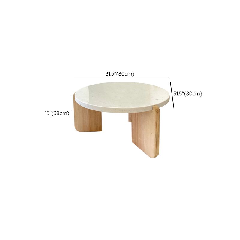 Solid Wood 3 Legs Coffee Table Modern 1 Single Terrazzo Cocktail Table