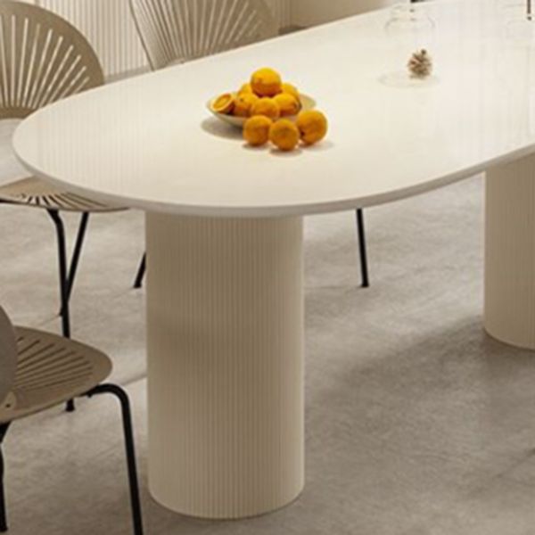 Sintered Stone Luxury White Table Oval Dining Table with Double Pedestal