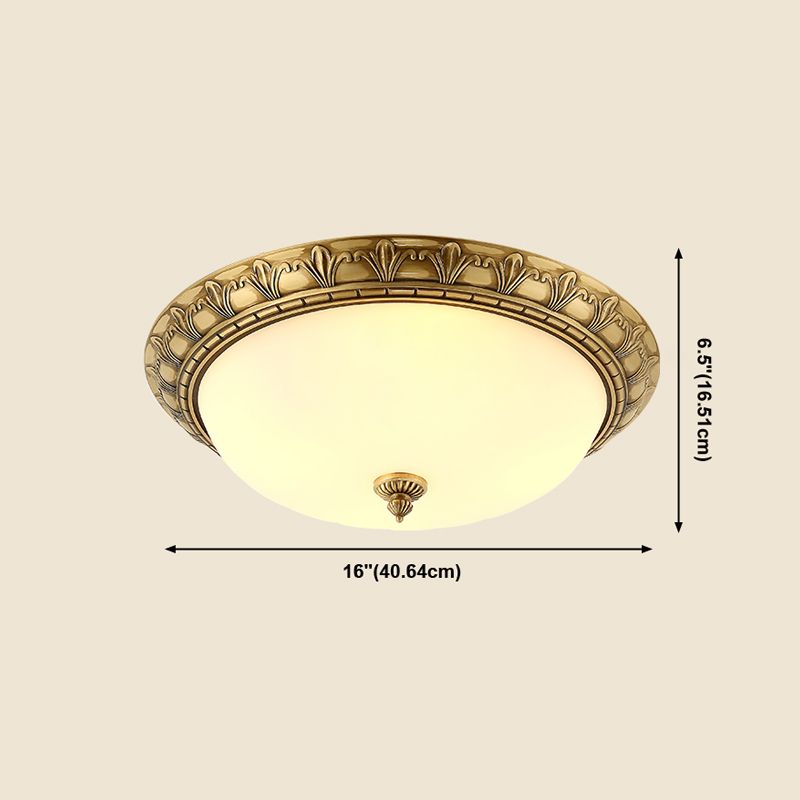 Traditional Flush Mount Light White Glass Shade Ceiling Lamp for Coffee Shop