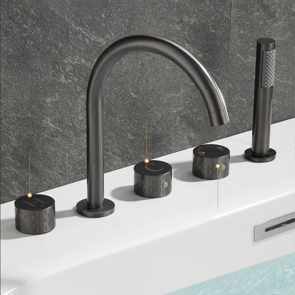 Contemporary Deck Mounted Copper Tub Faucet Low Arc Roman Tub Faucet Set