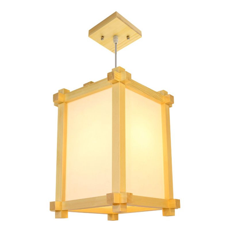 Natural Wood 1 Light Hanging Light Japanese Rectangle Pendant Ceiling Light for Restaurant