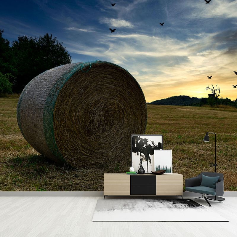 Customized Straw Bale Mural Stain Resistant Wall Covering for Dining Room