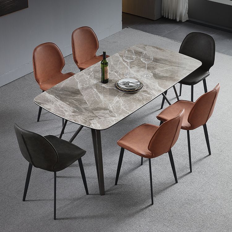 Mesa de comedor de estilo moderno Mesa de piedra sinterizada con 4 patas Base de acero al carbono