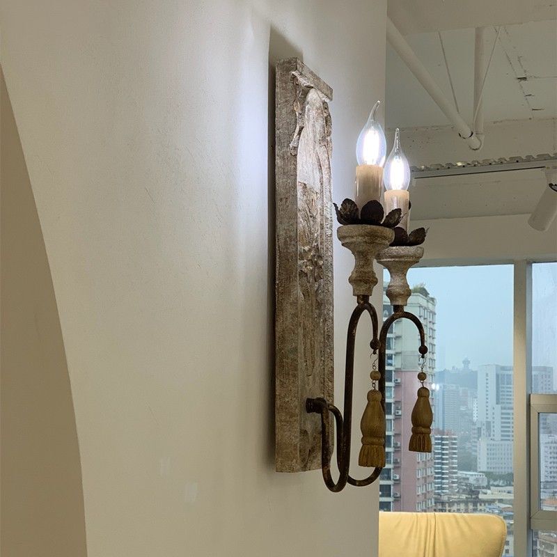 Candelabrum Legno Sconce Illuminazione Vintage 2 luci Dining Room Wall Monted Lamp in Rust