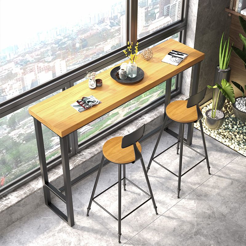 Industrial Rectangle Bar Table Solid Wood Top Bar Table with Trestle Base