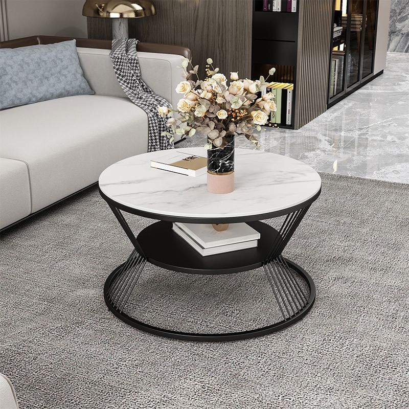 No Distressing Round Coffee Table Frame Single Coffee Table with Shelf