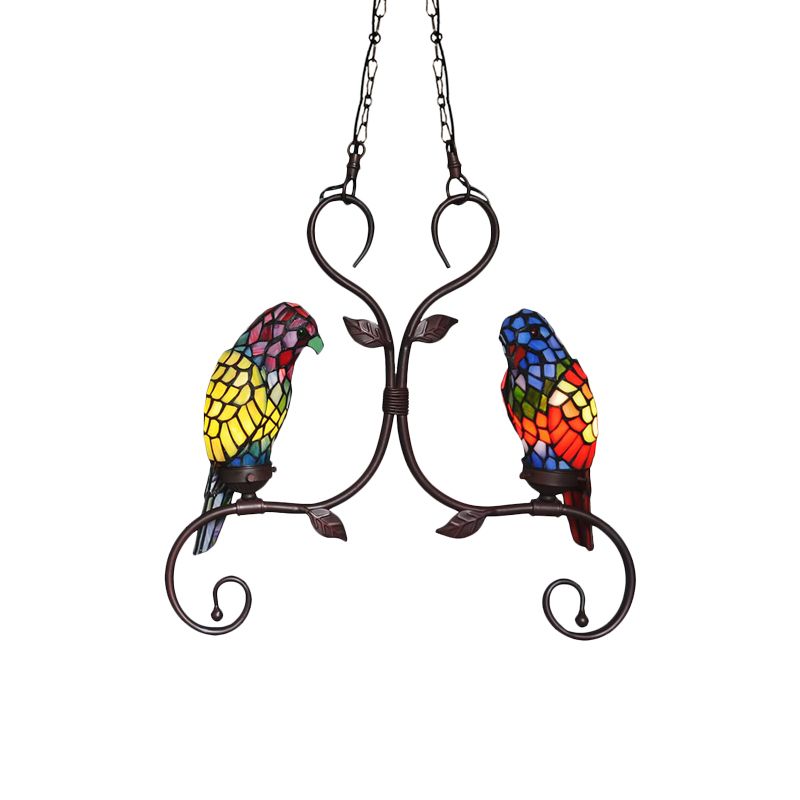 Lustre de plafond en verre coupé Baroque 2 têtes Éclairage de pendentif en bronze avec cadre défilé