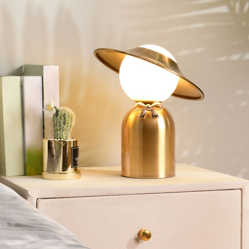 Bride and Groom Table Lamp Creative Modern White Glass 1-Light Bedroom Nightstand Light in Gold
