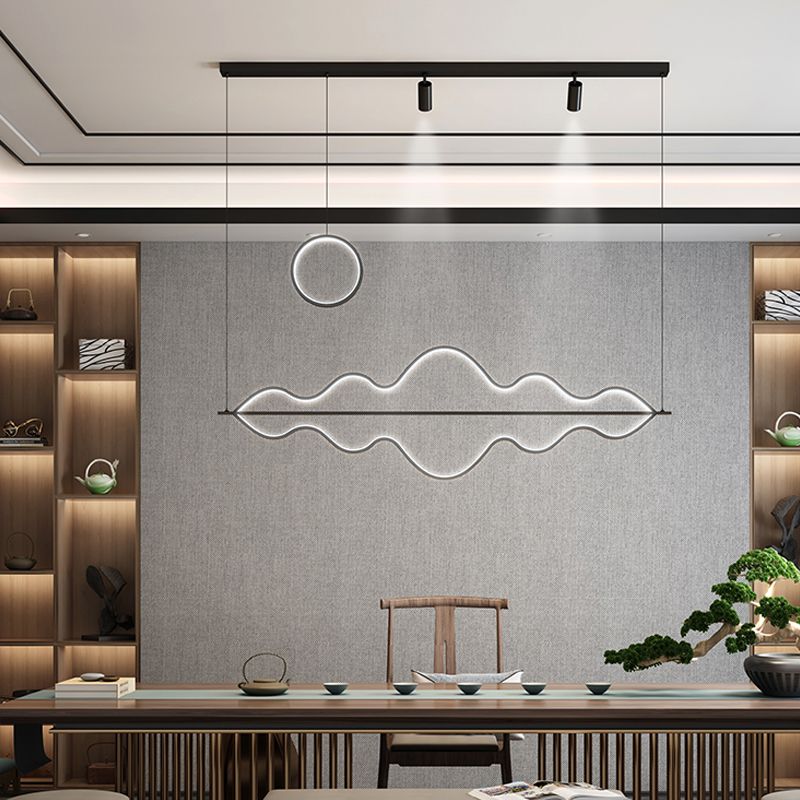 4 Light Linear Island Lighting Fixtures Contemporary Metal Island Light Fixtures in Black