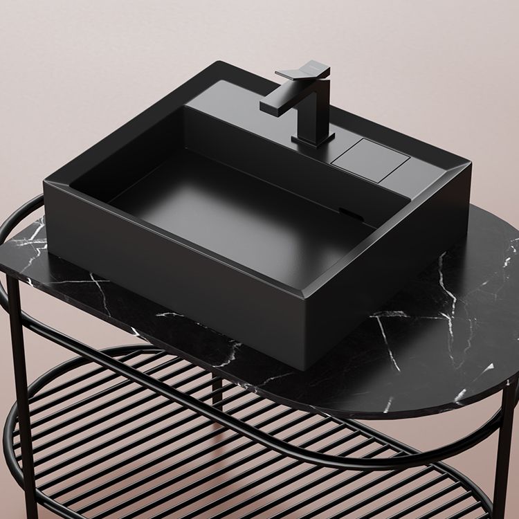 Modern Bathroom Sink Pop-Up Drain Porcelain Solid Color Rectangular Vessel