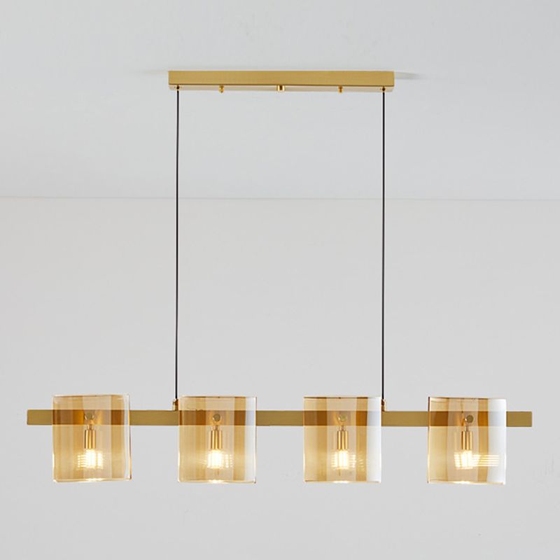 4-Light Hanging Lamp Modern Glass Globe Island Light Fixture in Black and Gold