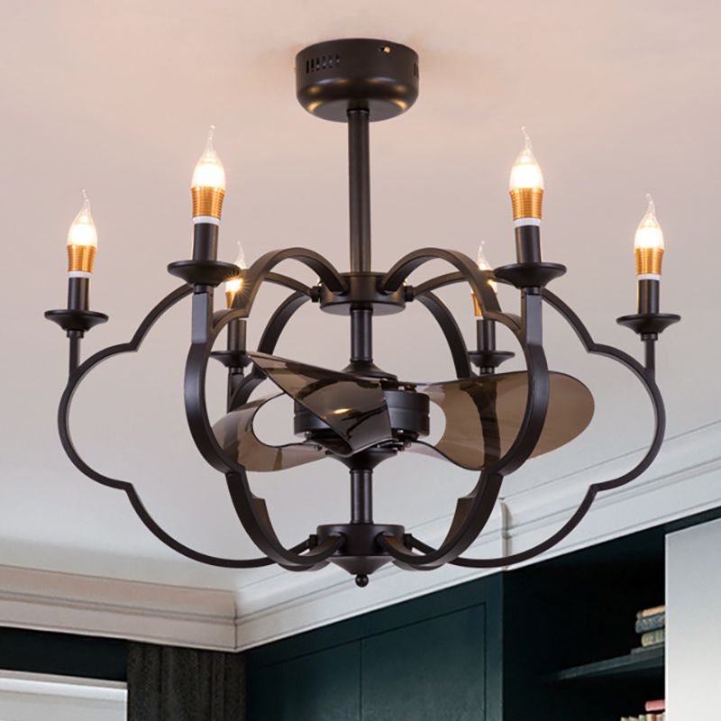 Exposed Bulb Suspension Light Traditional Style Metal 6 Lights Dining Room Chandelier Lighting in Black