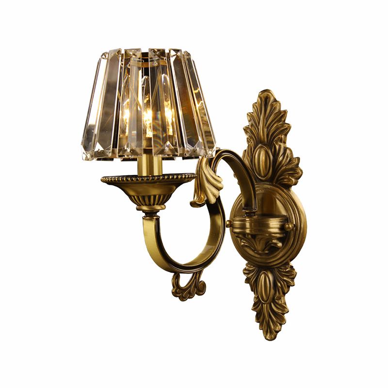 1 Bulb Porch Wall Lamp Contemporary Brass Finish Wall Lighting Fixture with Conical Clear Crystal Shade