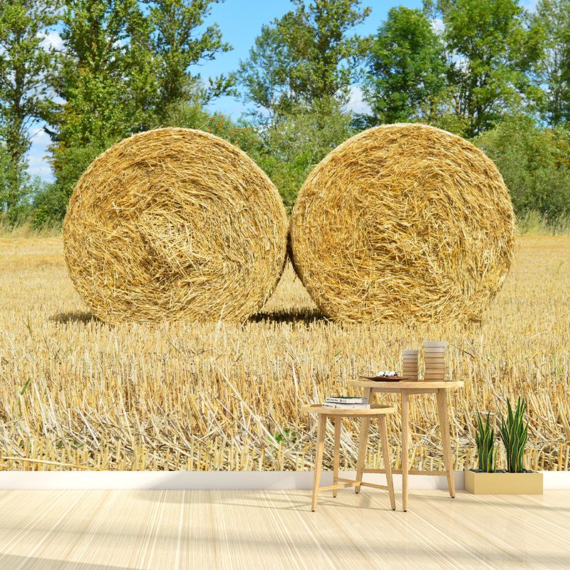 Dry Straw Bales Mural Wallpaper Modern Mildew Resistant for Fireplace Decor