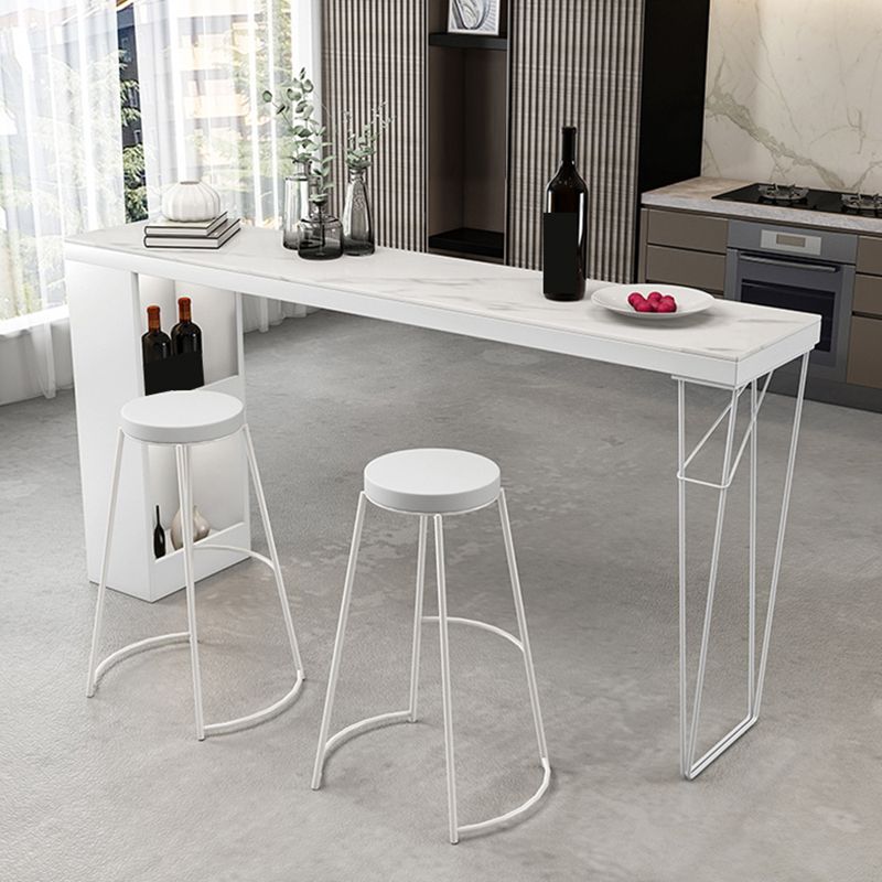 Dining Table Modern White Sintered Stone Top Bar Table with Storage Shelves