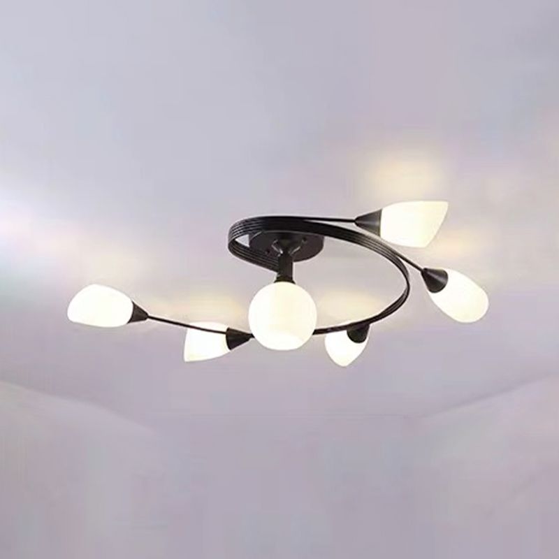 Glass Shaded Ceiling Mounted Fixture Minimalist Bedroom Semi Flush Mount in Black