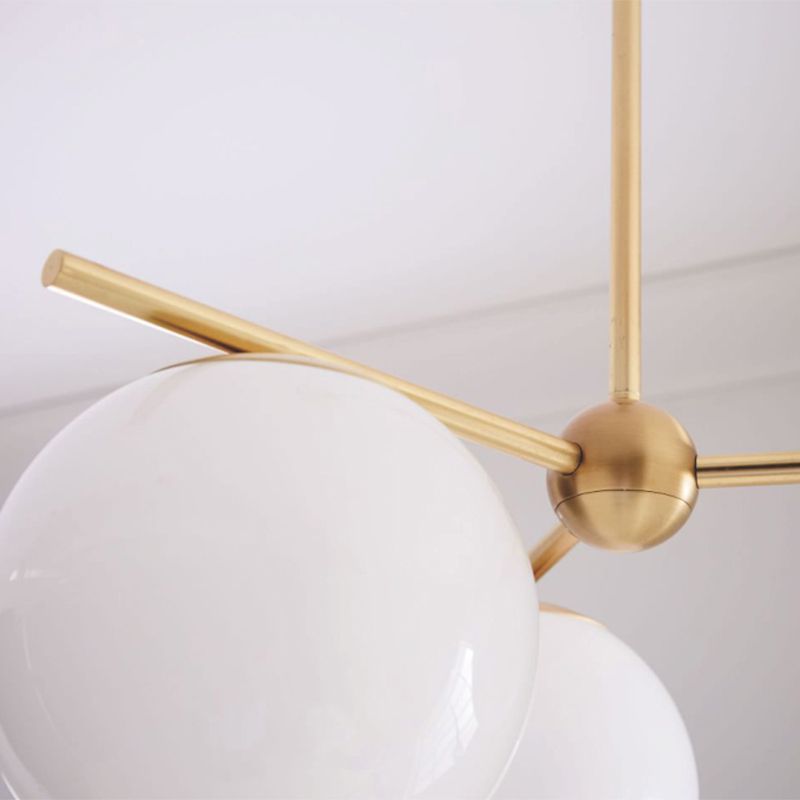 Minimalistic 3 Heads Chandelier Gold Ball Suspension Light with Cream Glass Shade