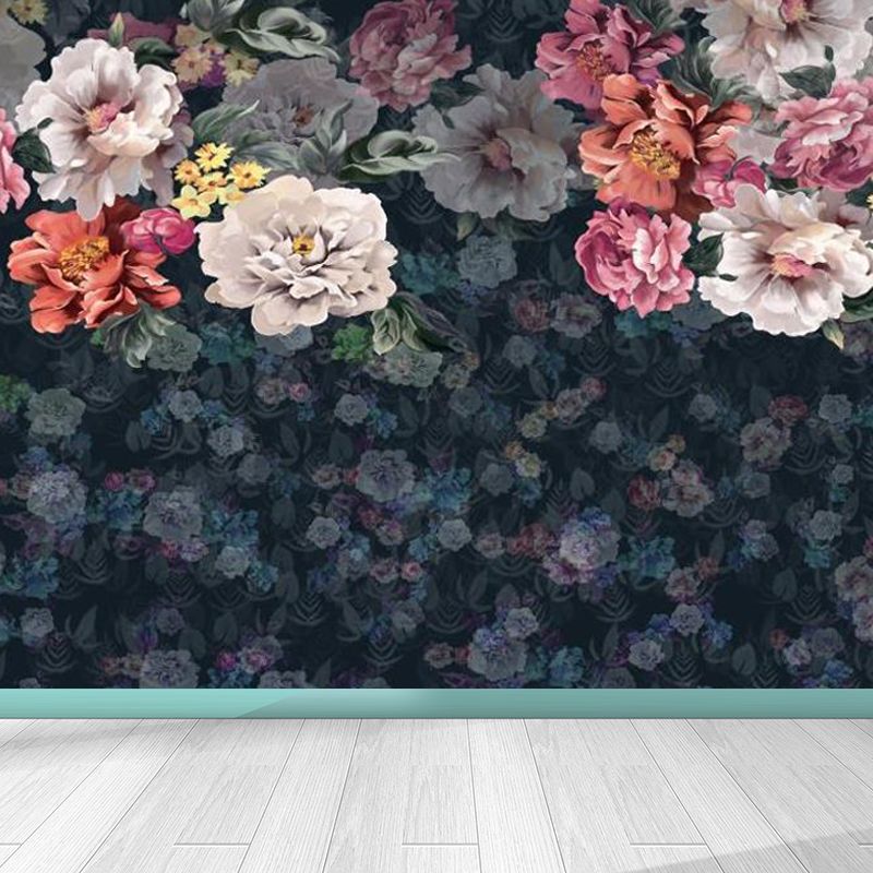 Stain-Proof Blooming Peony Mural Non-Woven Modern Style Wall Covering for Bedroom