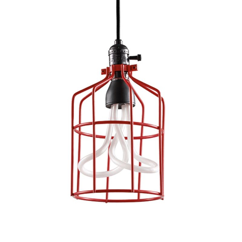 Red/Black 1 Head Pendant Lamp Industrial Iron Birdcage Suspended Lighting Fixture for Restaurant
