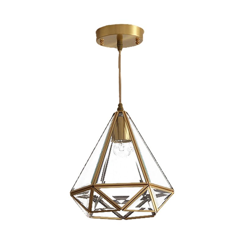 8"/10" Wide 1 Light Pendant Lighting Fixture Diamond Classic Clear Glass Hanging Lamp Kit in Brass