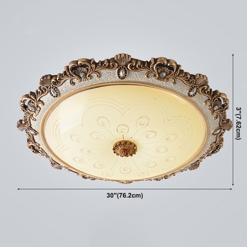 Lámpara LED retro tradicional de estilo simple, lámpara de montaje empotrado con pantalla de vidrio para sala de estar