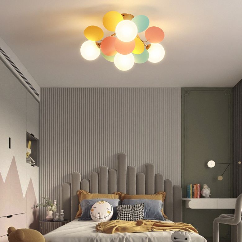 Flower Branch Metal Semi Flush Ceiling Light in Modern Simplicity Sputnik Indoor Flush Mount with Circular Opal Glass Shade