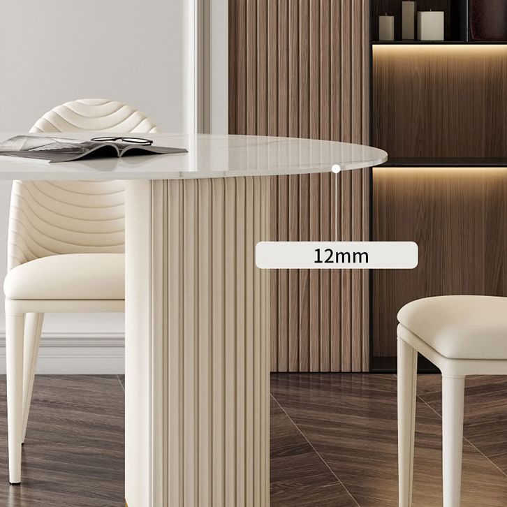 Contemporary Oval Table Sintered Stone Top Double Pedestal Dining Table