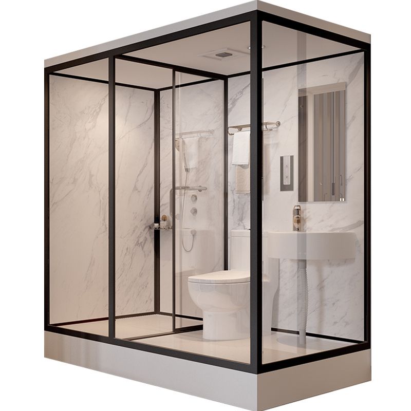 Shower Stall Semi-Frameless Single Sliding Black Rectangle Shower Stall