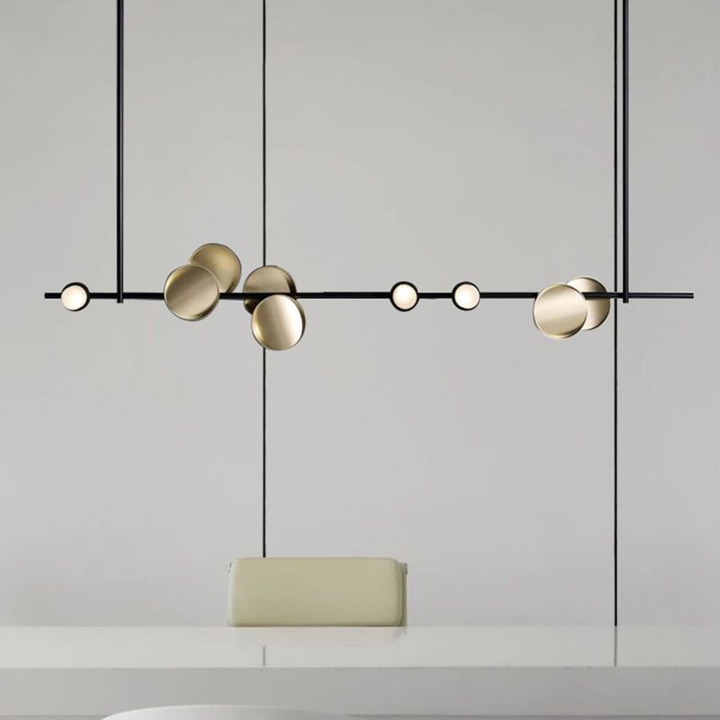 Contemporary Hanging Light Metal Island Light Fixture in Black and Gold for Dining Room