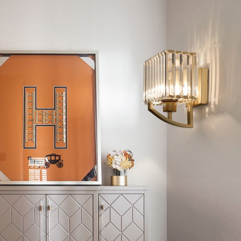 Crystal Conical Sconce Lamp Fixtures 1-Light Modern Style Wall Mounted Light in Black and Gold