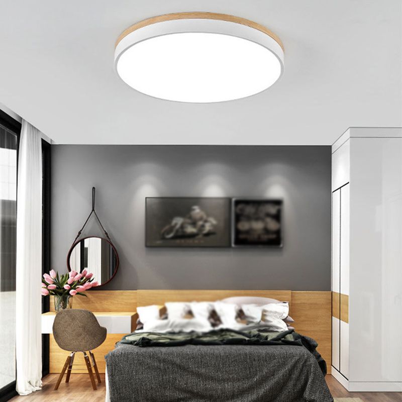 Modern Ceiling Lamp Wooden LED Ceiling Mount Light with Acrylic Shade for Bedroom