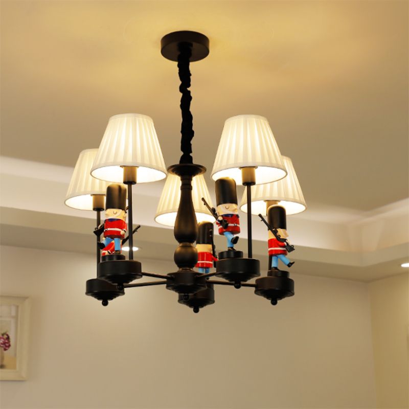 Soldier Pursery Chandelier Pendant Light Resin Resin Cartoon Hanging Light avec une teinte en tissu conique