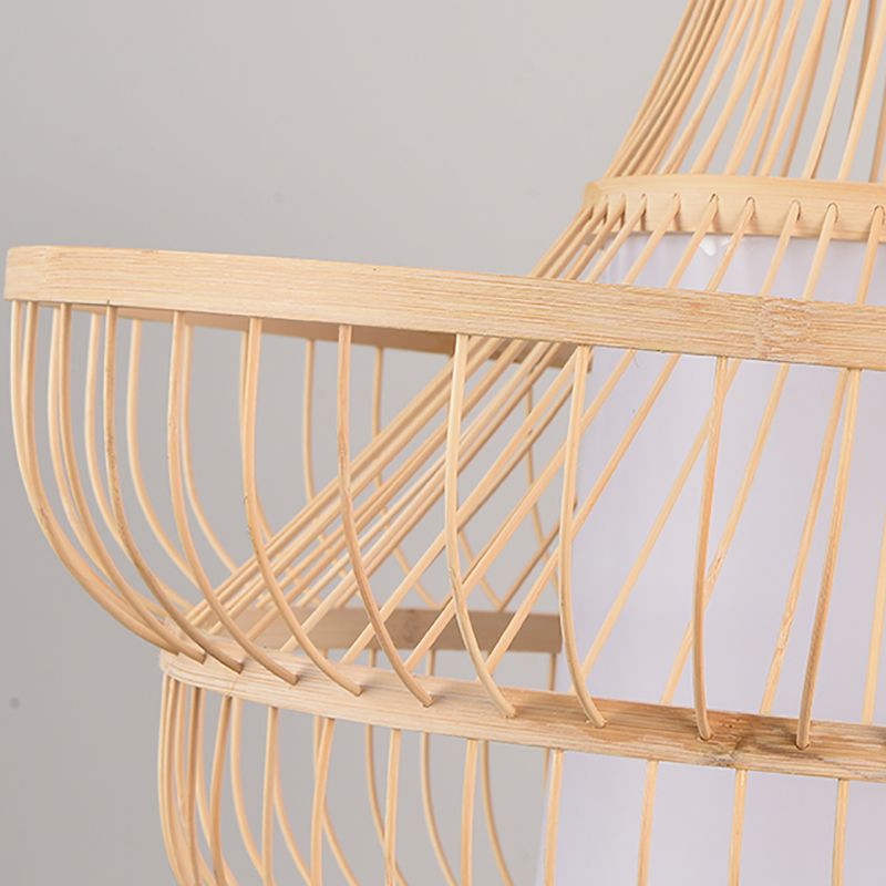 1-Light Chinese Style Bamboo Pendant Light Geometric Hanging Pendant for Restaurant