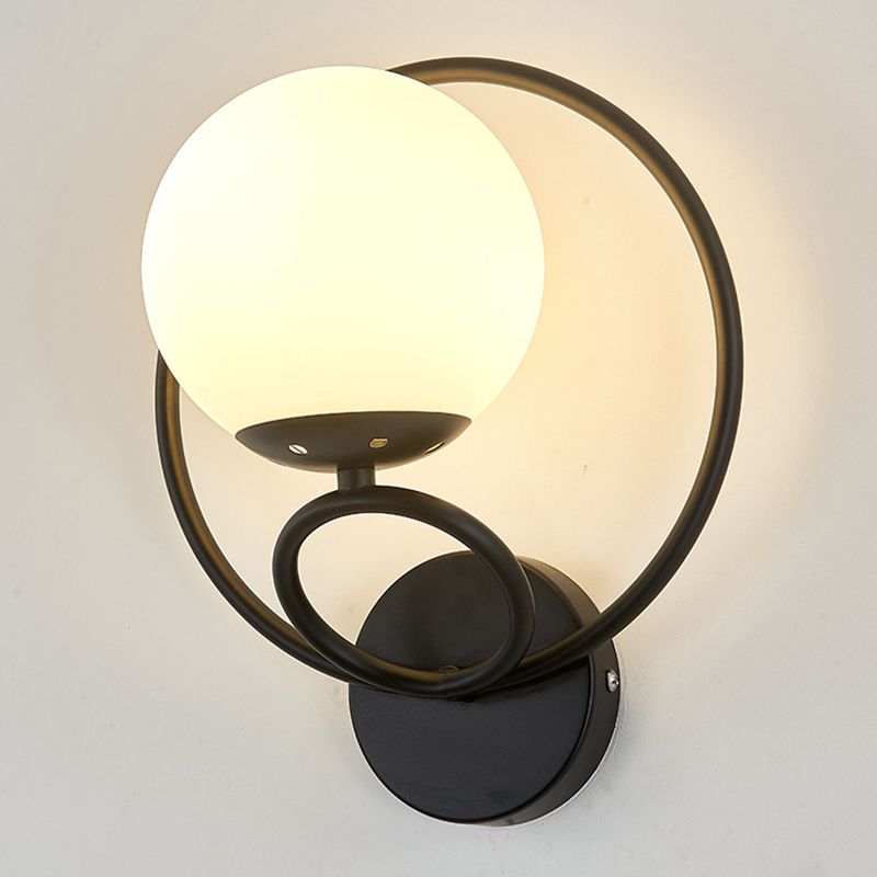 Metal Ring Minimalism Wall Light Nordic Style Glass Orb Shade Sconce Lights for Living Room Corridor