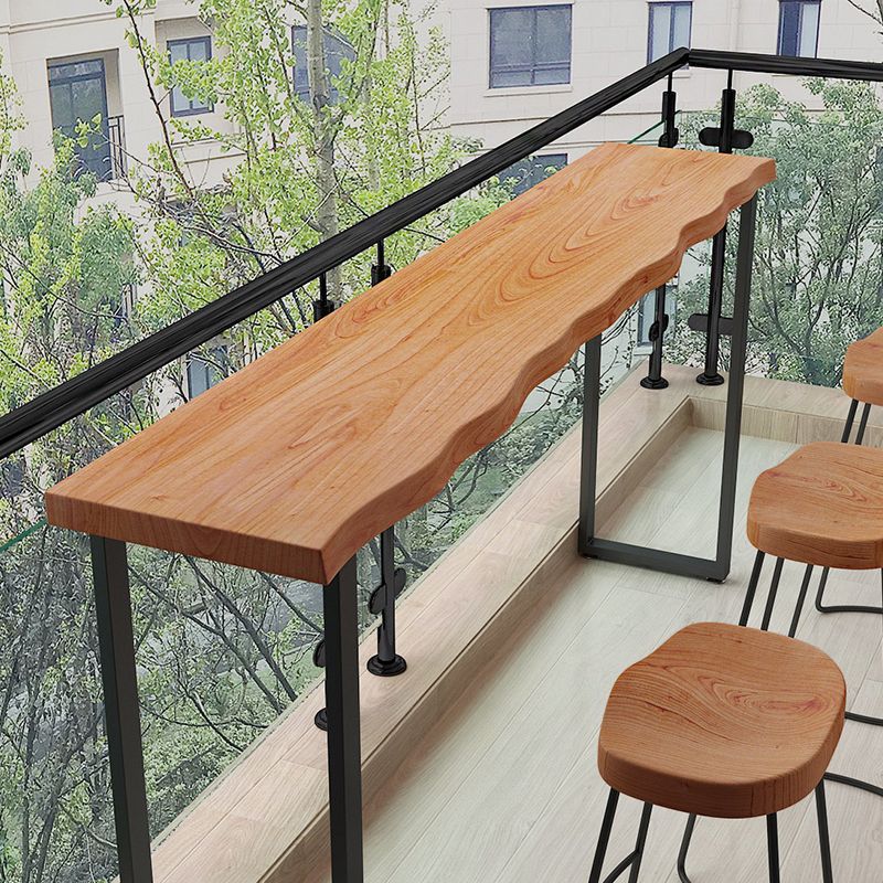 Modern Bar Dining Table Indoor Rectangle Wood Bar Table Metal Base in Brown