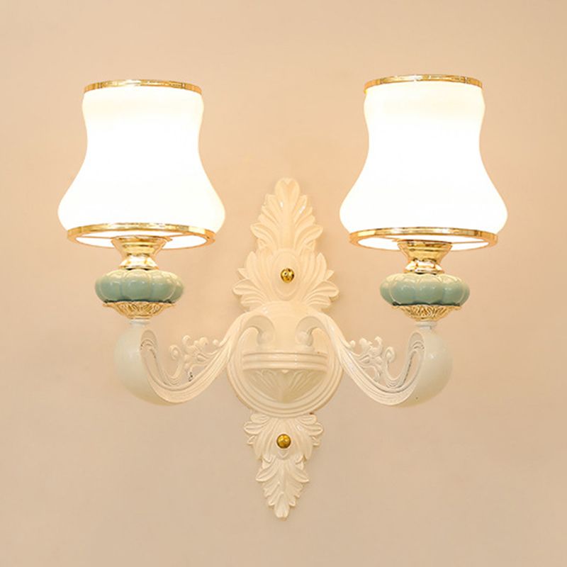 Bloemen Cream Glass Wand Licht Paksel Vintage woonkamer Muur gemonteerde lamp in goud