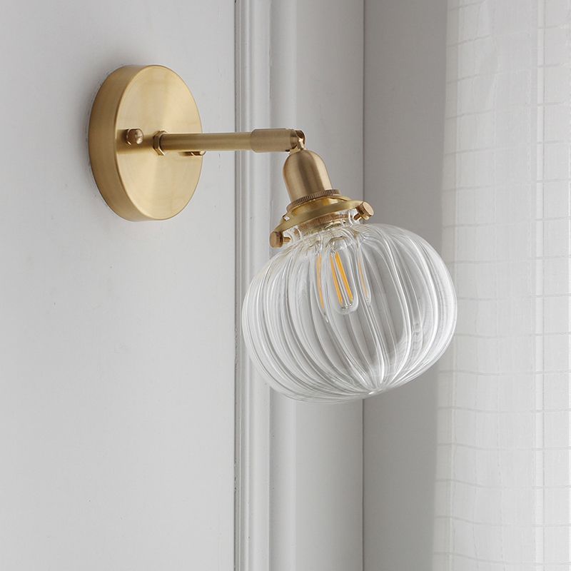 Modern Metal Wall Sconce Pumpkin Shape Vanity Lamp with Glass Shade for Bathroom