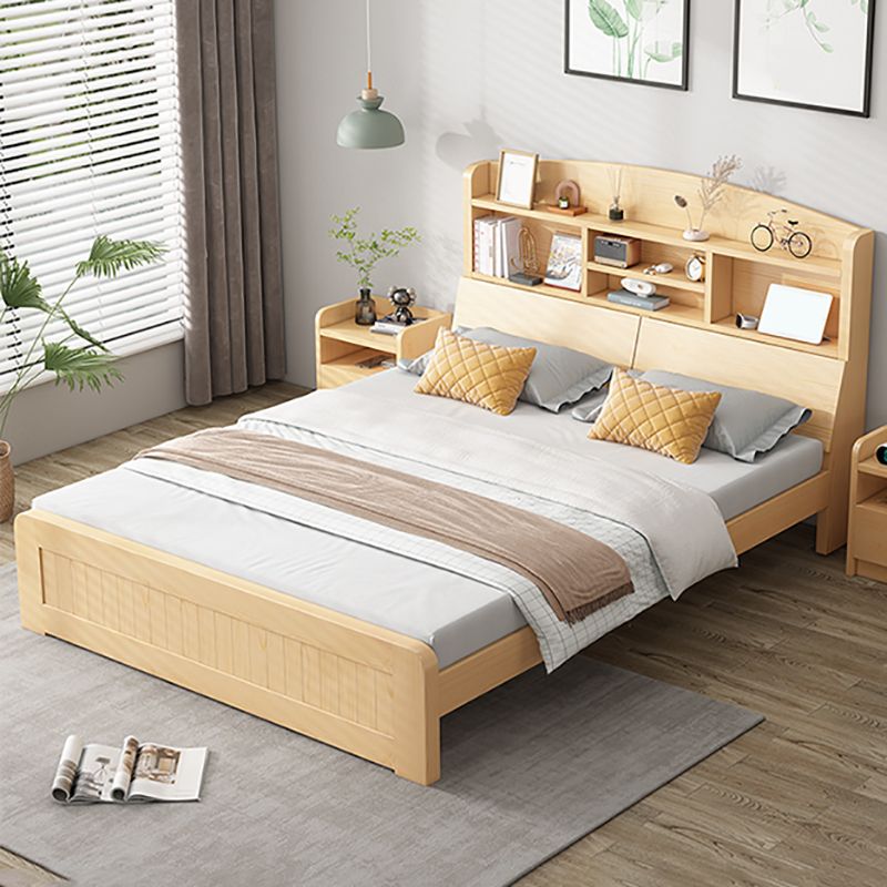 Modern Platform Bed 39.37" High Solid Wood Bed Frame with Shelves and Mattress