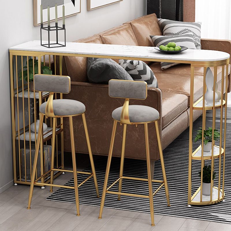 Glam Style Upholstered Barstool Round Bar Height Stool with Gold Frame