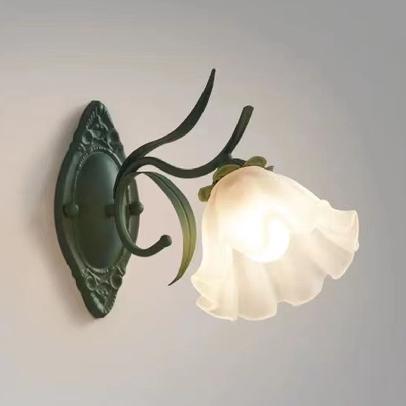 Iron and Glass 1 / 2 - Light Bath Sconce in Green & White Bathroom Vanity Lighting