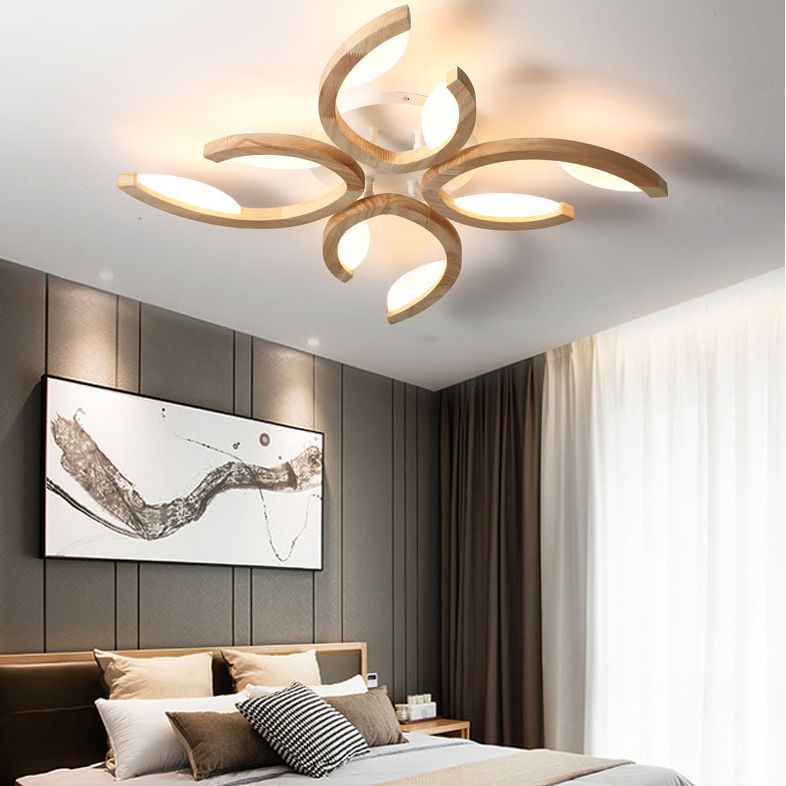 Multi Light Floral LED Ceiling Lamp Modern Fashion Wood Semi Flush Mount Light for Living Room