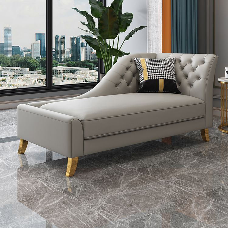 Glam Style Solid Color Genuine Leather Rolled Arms Chaise Chair with Tufted
