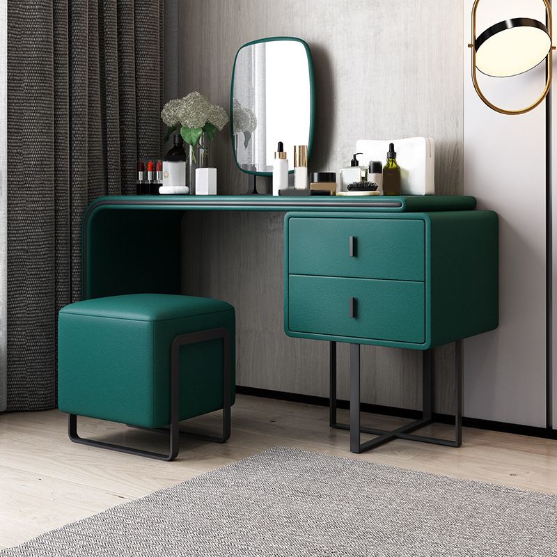 Faux Leather Vanity Makeup Dressing Table Set with Stool & Mirror - 39.37" W