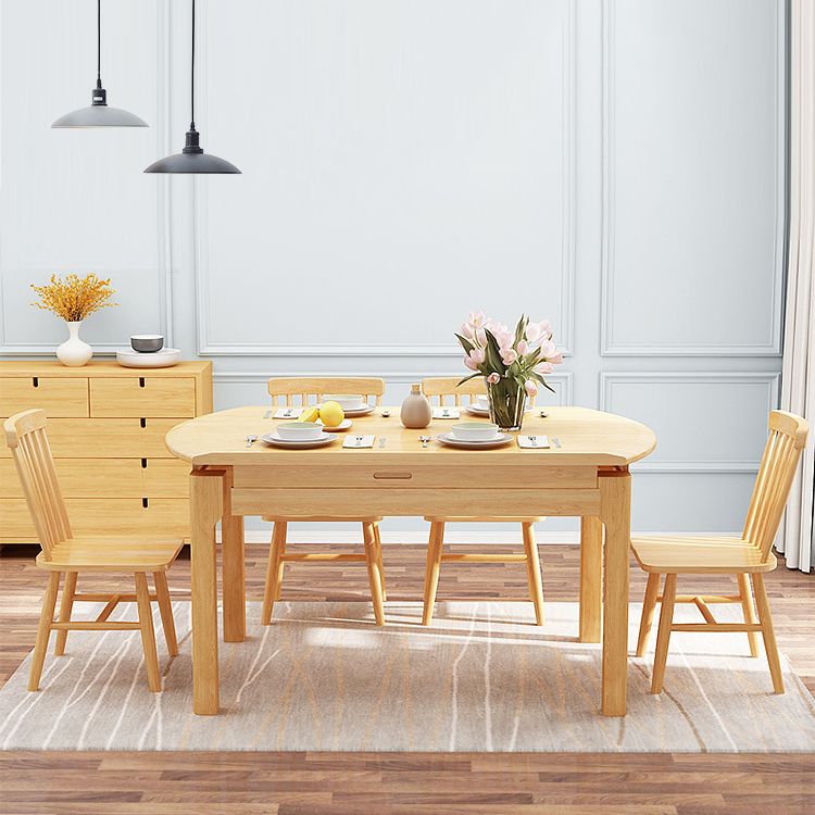 Modern Style Solid Wood Dining Table Brown Round Drop-Leaf Table with 4 Legs